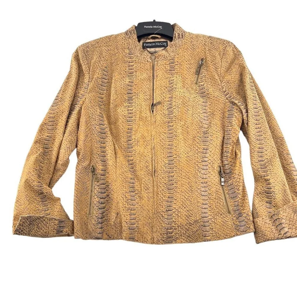 Pamela McCoy Women’s Size Medium‎ Leather Jacket Snakeskin Full Zip